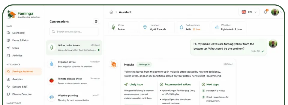 Faminga AI assistant dashboard interface